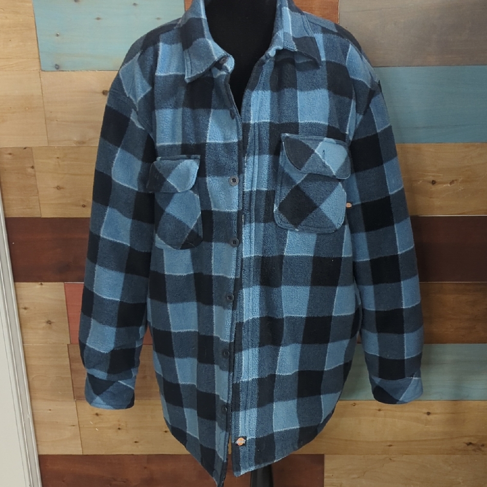 Dickies Men's Blue and Black Checkered Shirt Jacket